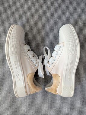 Alexander McQueen White Canvas Sneakers with Tan Suede Heel